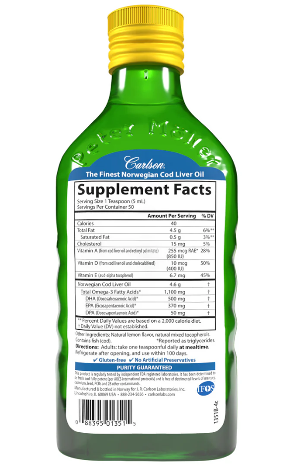 CARLSON COD LIVER OIL GREEN APPLE 8.4 OZ