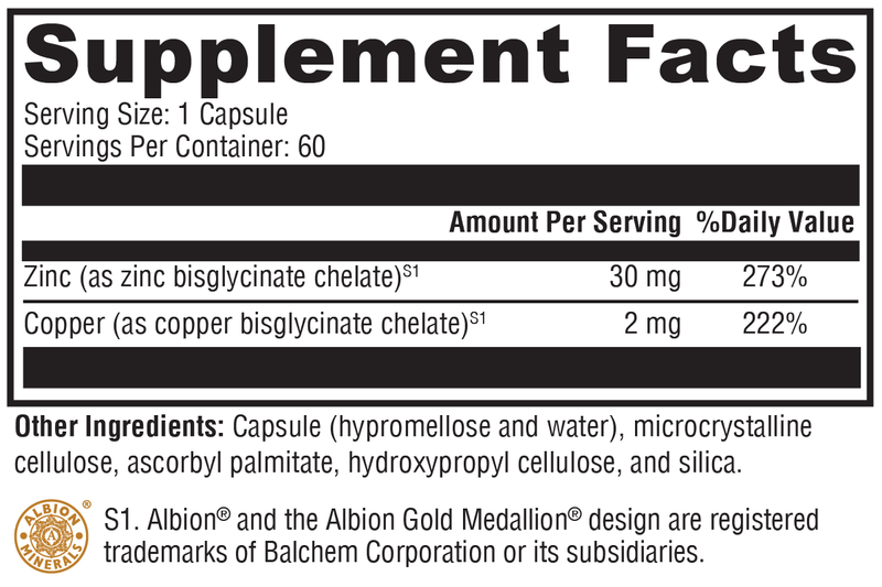 ZINC + COPPER 60 CAPSULES